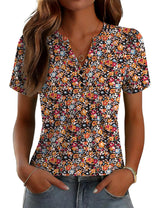 LOMON Womens Tops Dressy Casual V Neck Short Sleeve Shirts Summer Pleated Blouses Button Down Tunic Loose Fit