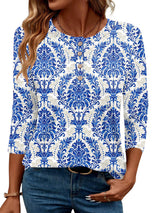 LOMON 3/4 Length Sleeve Womens Tops Dressy Casual Crewneck Pullover Tunics Summer Cute Blouses Fashion 2025 Tees Shirts