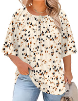 LOMON Womens Plus Size Tops Summer 3/4 Length Sleeve Crewneck Blouses Dressy Casual Loose Curvy Flowy Tunic Shirts 1X-5X