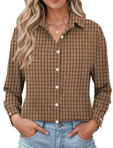 LOMON Womens Long Sleeve Button Down Shirts Casual Loose Fit Cotton Collared Blouses