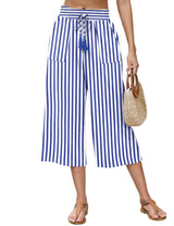 LOMON Women's Linen Capri Pants Wide Leg with Drawstring Elastic Waist Casual Cropped Pant