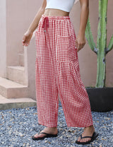 LOMON Womens Wide Leg Linen Pants Casual Drawstring Palazzo Harem Pants Summer Loose Beach Travel Vacation Pants with Pockets