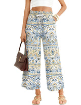 LOMON Women's Casual Wide Leg Pants Drawstring Elastic Waist Flowy Palazzo Pants with Pockets