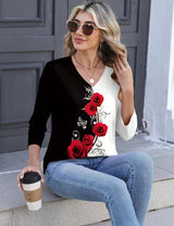 Lomon Women's V Neck T Shirts 3/4 Sleeve Blouse Summer Tops Dressy Casual Basic Tees