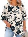 LOMON Womens Plus Size Tops Summer 3/4 Length Sleeve Crewneck Blouses Dressy Casual Loose Curvy Flowy Tunic Shirts 1X-5X