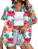 LOMON Women's Summer Hawaiian Shirts Floral Short Sleeve Button Down Shirts Hawaii Tropical Beach Tops Outfits