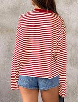 LOMON Striped Long Sleeve Shirt Women Y2k Oversized Crewneck Fall Spring Drop Shoulder Vintage Tops Teen Girl Clothes
