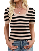 LOMON Womens Short Sleeve Sweater Spring Square Neck Knit Tops Summer Fahshion Business Casual Tops