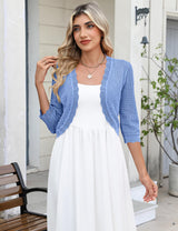 LOMON Women's 3/4 Sleeve Cropped Cardigan Knit Sweaters Trendy Open Front Bolero Shrugs for Dresses S-XXL