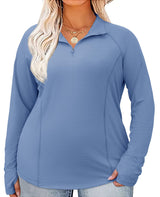 LOMON Womens Plus Size Workout Tops Long Sleeve 1/4 Zip UV Sun Protection Quick Dry Hiking Athletic Shirts Rash Guard UPF 50+