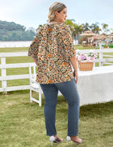 LOMON Womens Plus Size Tops Summer 3/4 Length Sleeve Crewneck Blouses Dressy Casual Loose Curvy Flowy Tunic Shirts 1X-5X