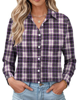 LOMON Womens Long Sleeve Button Down Shirts Casual Loose Fit Cotton Collared Blouses