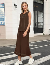 LOMON Two Piece Sets for Women Summer Outfits Sleeveless Tank Tops Wide Leg Crop Pants Matching Lounge Vacation Travel