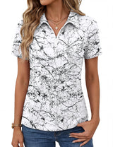 LOMON Women’s Short Sleeve Athletic Polo Shirt High Performance Stretch Quarter Zip Top for Golf Tennis