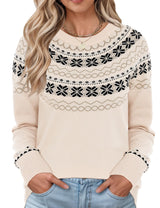 LOMON Womens Casual Lightweight Vintage Fair Isle Sweater Raglan Sleeve Crew Neck Knitted Pullover Comfy Warm Fall Tops