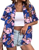 LOMON Women's Summer Hawaiian Shirts Floral Short Sleeve Button Down Shirts Hawaii Tropical Beach Tops Outfits