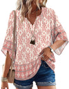 LOMON Flowy Tops for Women Loose Fitting Floral Bohemian Shirts Peasant Blouses for Women Dressy Casual Pink XL
