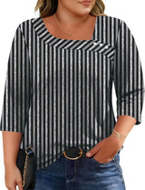 LOMON Womens Plus Size Tops 3/4 Length Sleeve T Shirts Asymmetrical Neck Blouses for Women Fashion 2026