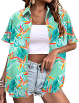 LOMON Women's Summer Hawaiian Shirts Floral Short Sleeve Button Down Shirts Hawaii Tropical Beach Tops Outfits
