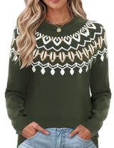 LOMON Womens Casual Lightweight Vintage Fair Isle Sweater Raglan Sleeve Crew Neck Knitted Pullover Comfy Warm Fall Tops