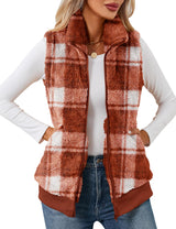 LOMON Womens Fuzzy Fleece Vest, Casual Warm Sleeveless Zip Up Sherpa Vest Jacket with Pockets for Fall/Winter