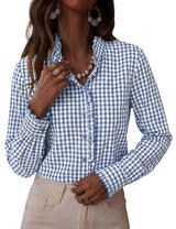 LOMON Button Down Shirts for Women Dressy Casual Long Sleeve Ruffle Blouses Office Tops Work Shirt