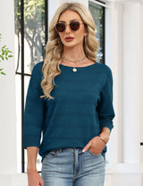 LOMON Womens Sweaters Casual Boat Neck 3/4 Sleeve Lightweight Knit Trendy Pullover Sweater Summer Tops S-XL
