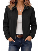 LOMON Jackets for Women Zip Up Funnel Neck Cropped Jackets With Pockets