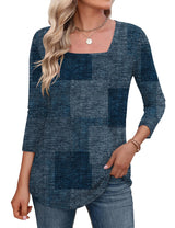LOMON Women's 3/4 Sleeve Shirts Square Neck Summer Tops Dressy Casual Basic Tees Ladies T Shirts Blouses