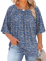 LOMON Womens Plus Size Tops Summer 3/4 Length Sleeve Crewneck Blouses Dressy Casual Loose Curvy Flowy Tunic Shirts 1X-5X