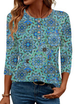 LOMON 3/4 Length Sleeve Womens Tops Dressy Casual Crewneck Pullover Tunics Summer Cute Blouses Fashion 2025 Tees Shirts