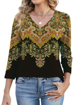 Lomon Women's V Neck T Shirts 3/4 Sleeve Blouse Summer Tops Dressy Casual Basic Tees