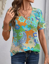 LOMON Womens Summer Tops V Neck Short Sleeve Shirts Dressy Casual Tunic Blouses Spring Fashion