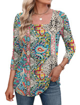 LOMON Women's 3/4 Sleeve Shirts Square Neck Summer Tops Dressy Casual Basic Tees Ladies T Shirts Blouses