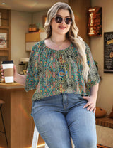 LOMON Womens Plus Size Tops Summer 3/4 Length Sleeve Crewneck Blouses Dressy Casual Loose Curvy Flowy Tunic Shirts 1X-5X