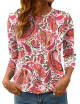 LOMON Women's 3/4 Length Sleeve Tops Crew Neck Dressy Casual Blouses Summer Tees Shirts