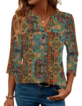 LOMON Womens Tops 3/4 Sleeve Botton Down Shirts Casual V Neck Tunic Blouses Pleated Fashion Summer Tees 2026 Trendy S-3XL