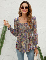 LOMON Blouses for Women Puff Long Sleeve Shirts Square Neck Casual Smocked Tunic Tops 2024 Spring Fall Winter Clothes S-XL
