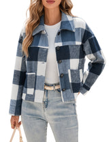 LOMON Women's Flannel Cropped Plaid Shacket Jacket Button Down Fall Outfits
