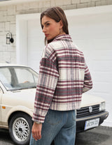 LOMON Women's Flannel Cropped Plaid Shacket Jacket Button Down Fall Outfits