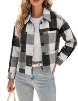 LOMON Women's Flannel Cropped Plaid Shacket Jacket Button Down Fall Outfits