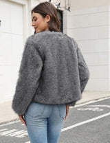 LOMON Women's Winter Cropped Faux Fur Coat Long Sleeve Open Front Cardigan