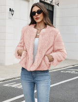 LOMON Women's Winter Cropped Faux Fur Coat Long Sleeve Open Front Cardigan