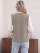 LOMON Womens Fuzzy Fleece Vest Warm Sleeveless Zip-Up Sherpa Jacket