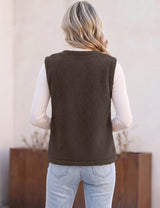 LOMON Womens Fuzzy Fleece Vest Warm Sleeveless Zip-Up Sherpa Jacket