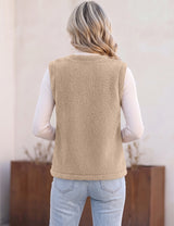 LOMON Womens Fuzzy Fleece Vest Warm Sleeveless Zip-Up Sherpa Jacket