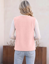 LOMON Womens Fuzzy Fleece Vest Warm Sleeveless Zip-Up Sherpa Jacket