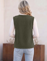 LOMON Womens Fuzzy Fleece Vest Warm Sleeveless Zip-Up Sherpa Jacket