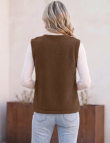 LOMON Womens Fuzzy Fleece Vest Warm Sleeveless Zip-Up Sherpa Jacket