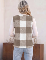LOMON Womens Fuzzy Fleece Vest Warm Sleeveless Zip-Up Sherpa Jacket